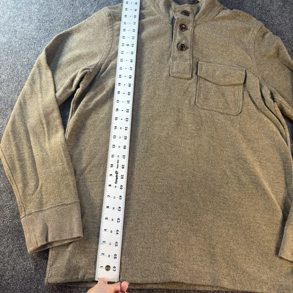 Eddie Bauer Men's L Tall Brown Textured 3 Button Pullover Sweatshirt Pocket